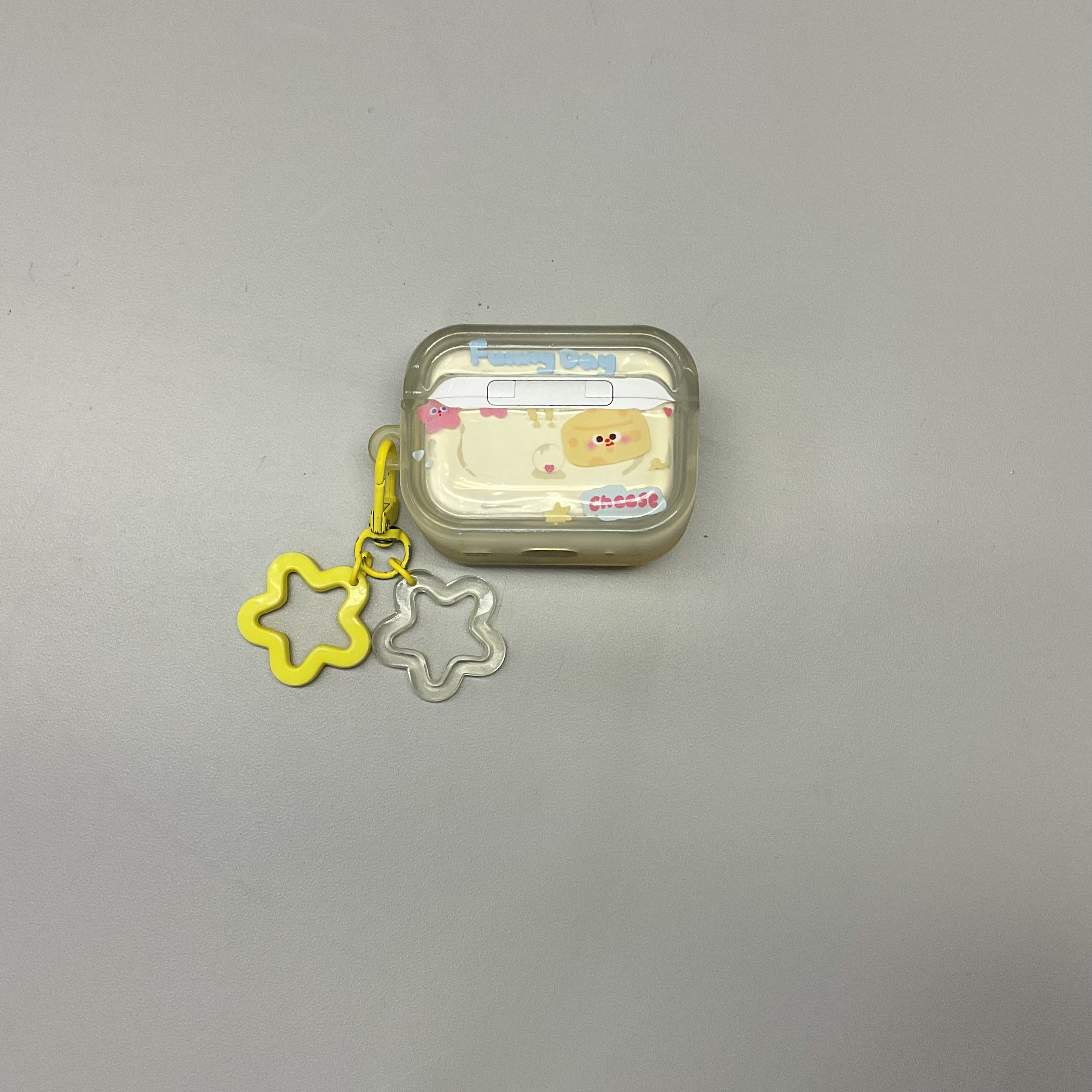 back view of a yellow earbuds case